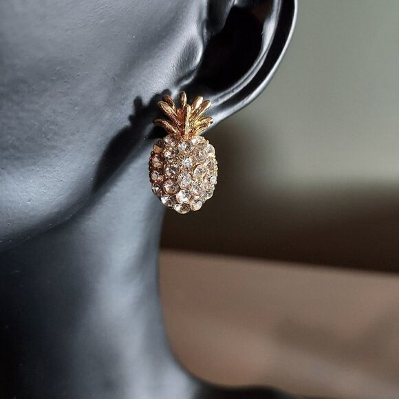 GOLD DIAMOND PINEAPPLE EARRINGS  - Picture 6 of 6